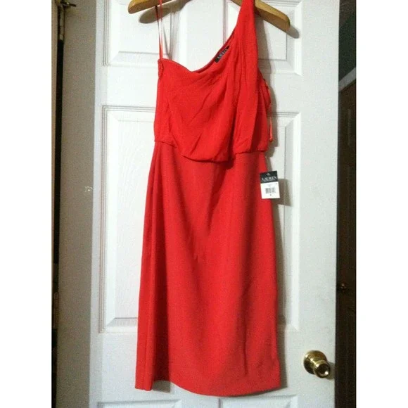 Ralph Lauren Womens Red Sleeveless Knee Length Sheath Cocktail Dress Size: 8